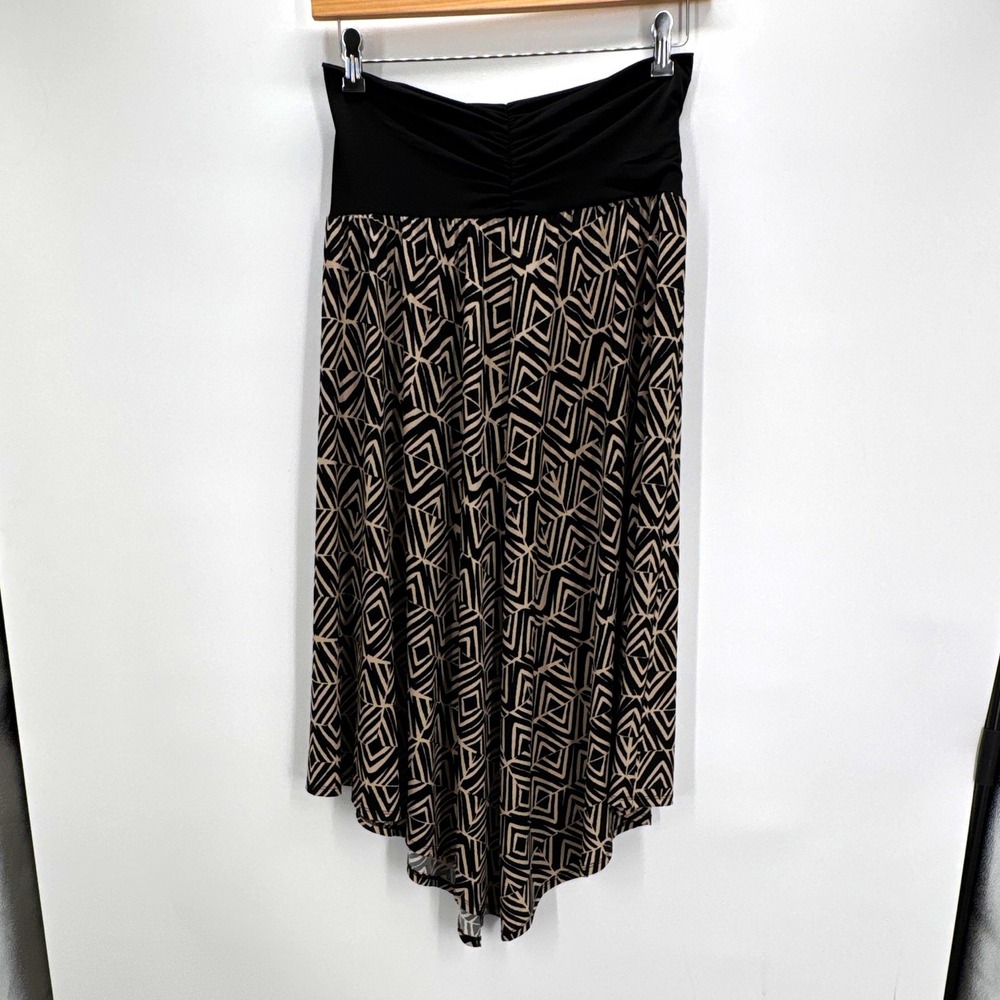 Apt. 9 Womens XL Black & Beige Geometric Knit A-Line Midi Skirt Ruched Pull On